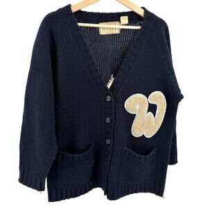 Vintage 80s Authentic Whipp Navy Blue Varsity Avalanche Ski Cardigan Sweater